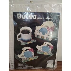 Vtg Bucilla Geese Plastic Canvas Kit Coasters Holder 7 Piece Set Goose Sealed A6